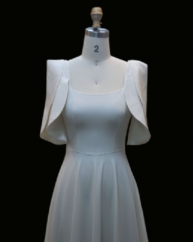 Square Neck Sleeveless Sheath Wedding Dress in Luxe Satin with a Short Train