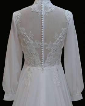 Romantic Princess A-Line Wedding Dress with High Neck, Long Lace Sleeves & Flowing Chiffon Skirt