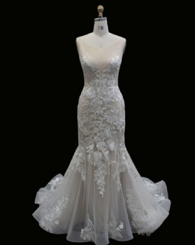 Modern Boat Neck Mermaid Wedding Dress with Sheer Illusion Lace & Nude Underlay
